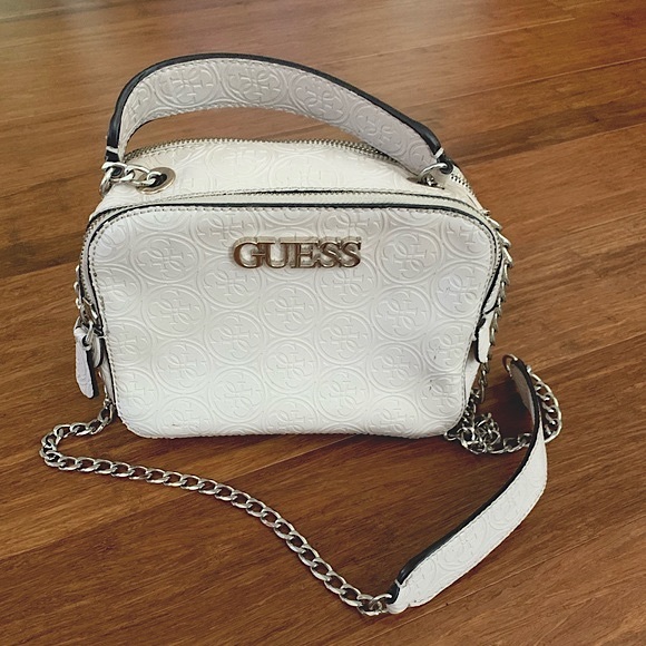 Guess Heritage Pop Monogram Cream Leather Convertible Crossbody Shoulder Bag - Picture 2 of 11